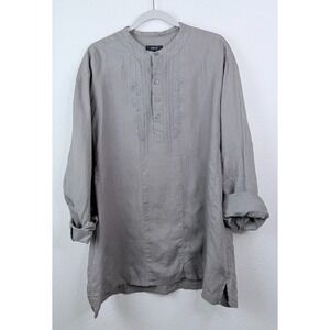 NEXT 100% Linen Embroidered Tunic Top XXL Taupe Boho Neutral Lagenlook Peasant